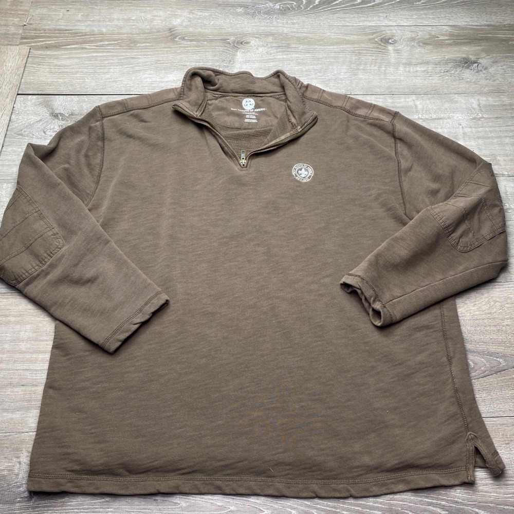 Boy Scouts of America Shirt Mens XL Brown Cotton 1/4 Zip Pullover Sweatshirt BSA